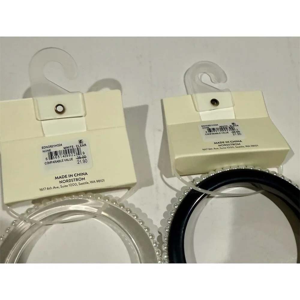 Open Edit $40 Nordstrom Bangle Bracelet Set of 2 Clear Black Pearl Trim gift